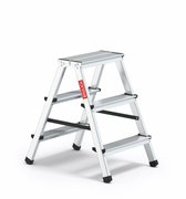 Baulich Opvouwbare aluminium ladder voor huishouden - 3 treden dubbelzijdig met antislip - werkhoogte 219 cm, max. belasting 120 kg