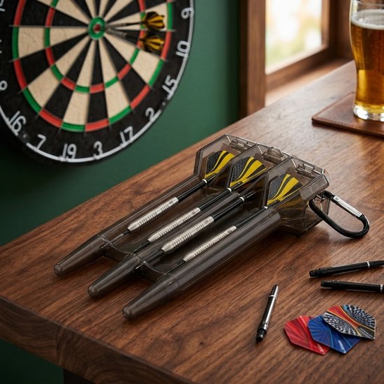 Draagbare dart case met karabijnhaak - compacte dart opbergdoos voor darts en accessoires - stevige kunststof dart etui met vergrendelbare sluiting voor bescherming - dart accessoires voor heren en dames van Merkloos — afbeelding 2