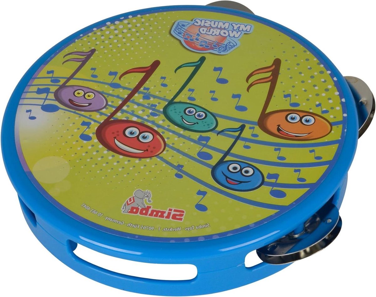 Muziek Wereld Tamboerijn - Handtrommel Kinderen - Muziek Maken - Vrolijk Cartoon Motief - 15 cm - Multicolor
