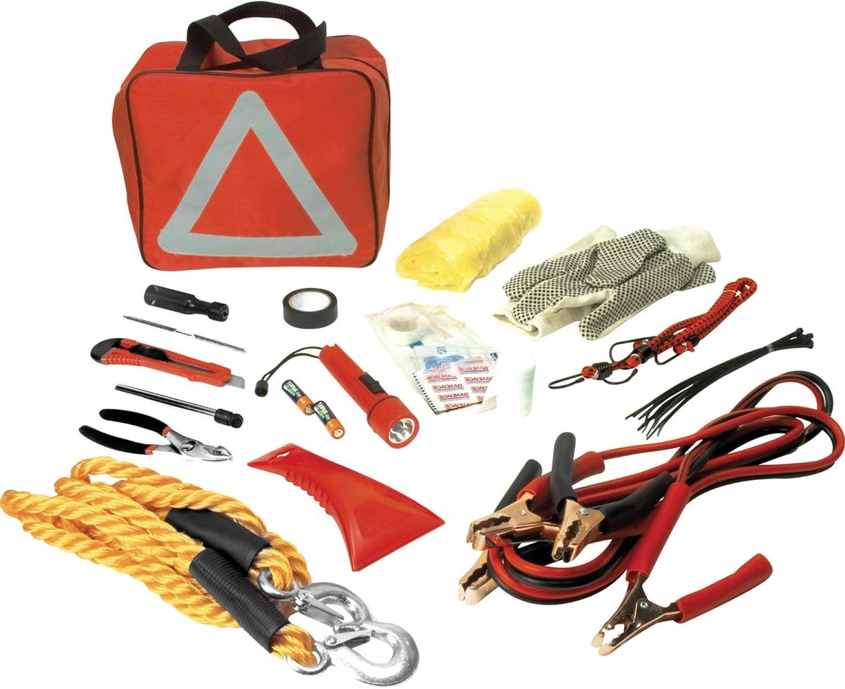 Noodgereedschapset Auto - Wegenwacht Kit - Pechondersteuning Onderweg - Uitgebreide Set - 13.7 x 26.4 cm - Zwart