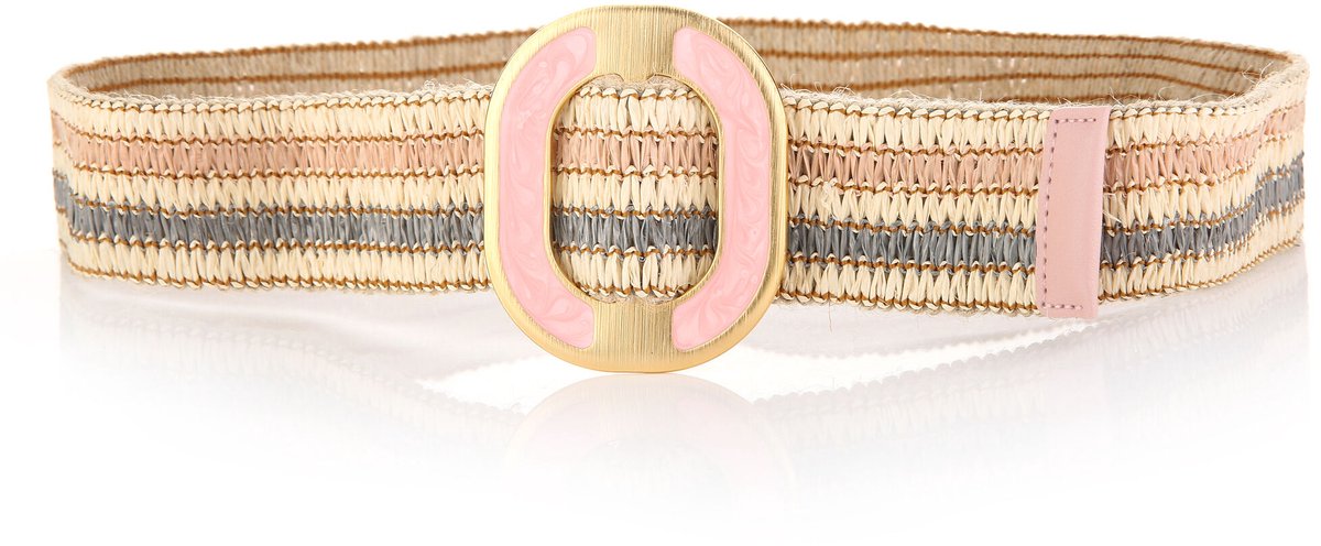 She life style - elastische gevlochten riem met een roze ovale gesp - 100 cm