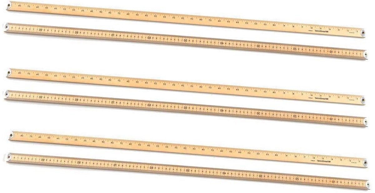 Houten Yardstick - Meetlat Liniaal - Metingen Verrichten - Dubbelzijdig - 6 Stuks 36 Inch - Geel