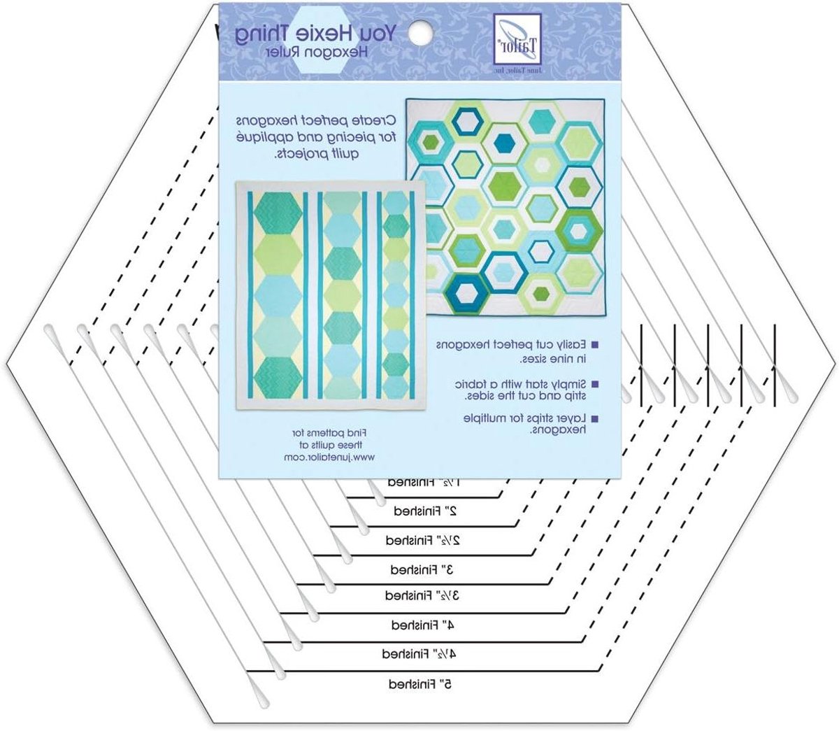 Zeshoekige Liniaal - Hexagon Snijmal - Quilten en Naaien - Negen Maten - Compact - Transparant