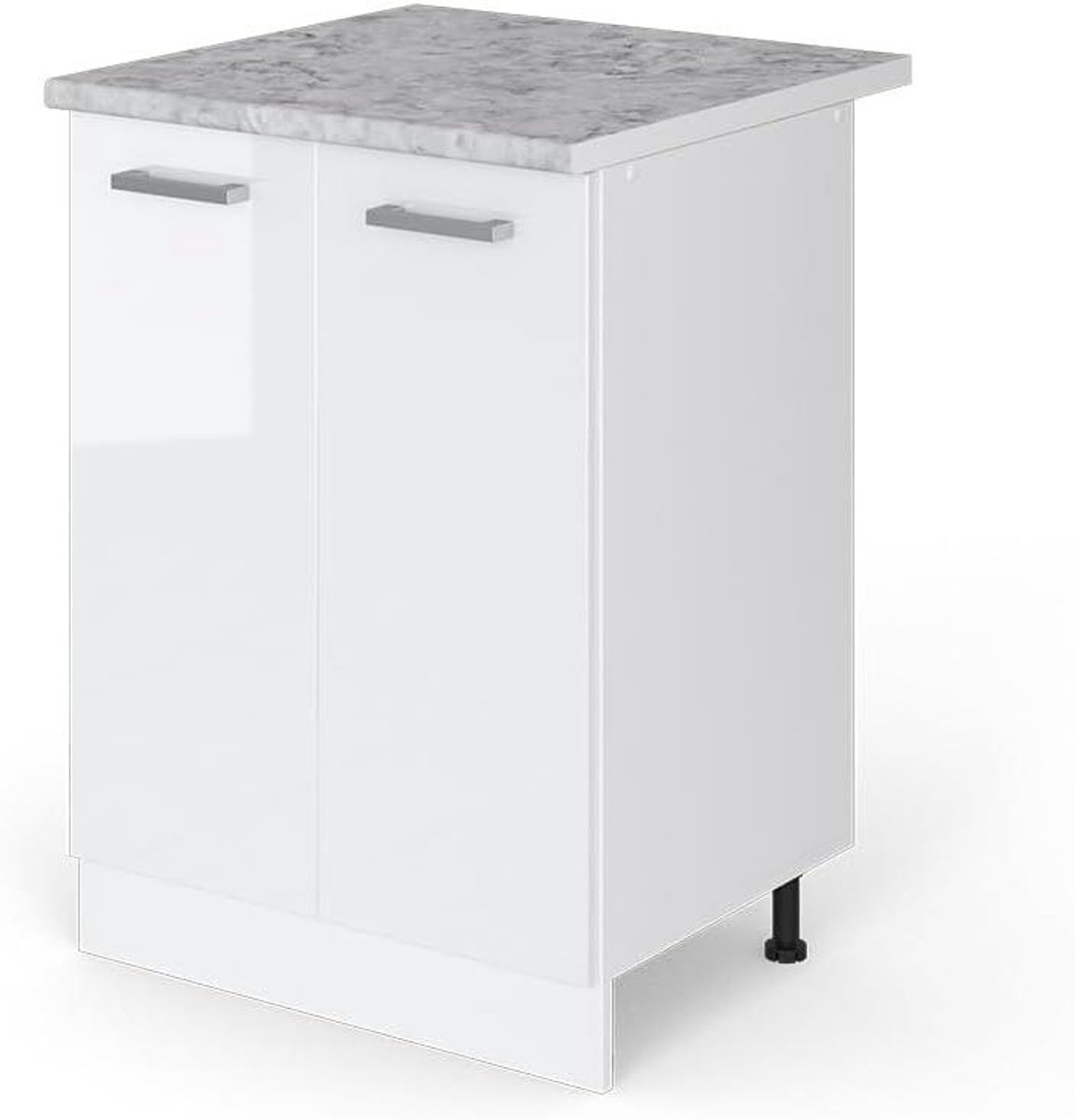 Onderkast met deuren - Bijkeuken kast - Huishoudelijke opslag - In hoogte verstelbare poten - 60 cm breed - Wit hoogglans