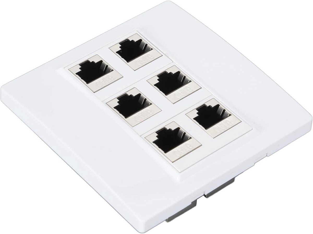 Ethernet Wandplaat - Netwerk Wandcontactdoos - Netwerk Organiseren - 6 Poorten - 86 x 86 mm - Wit