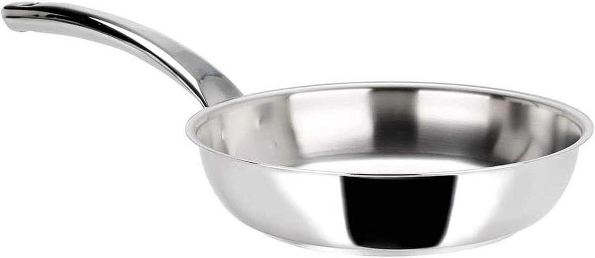 Koekenpan RVS - Sissende pan Bakpan - Koken en bakken - Sandwichbodem 53 mm - 20 cm - Zilver
