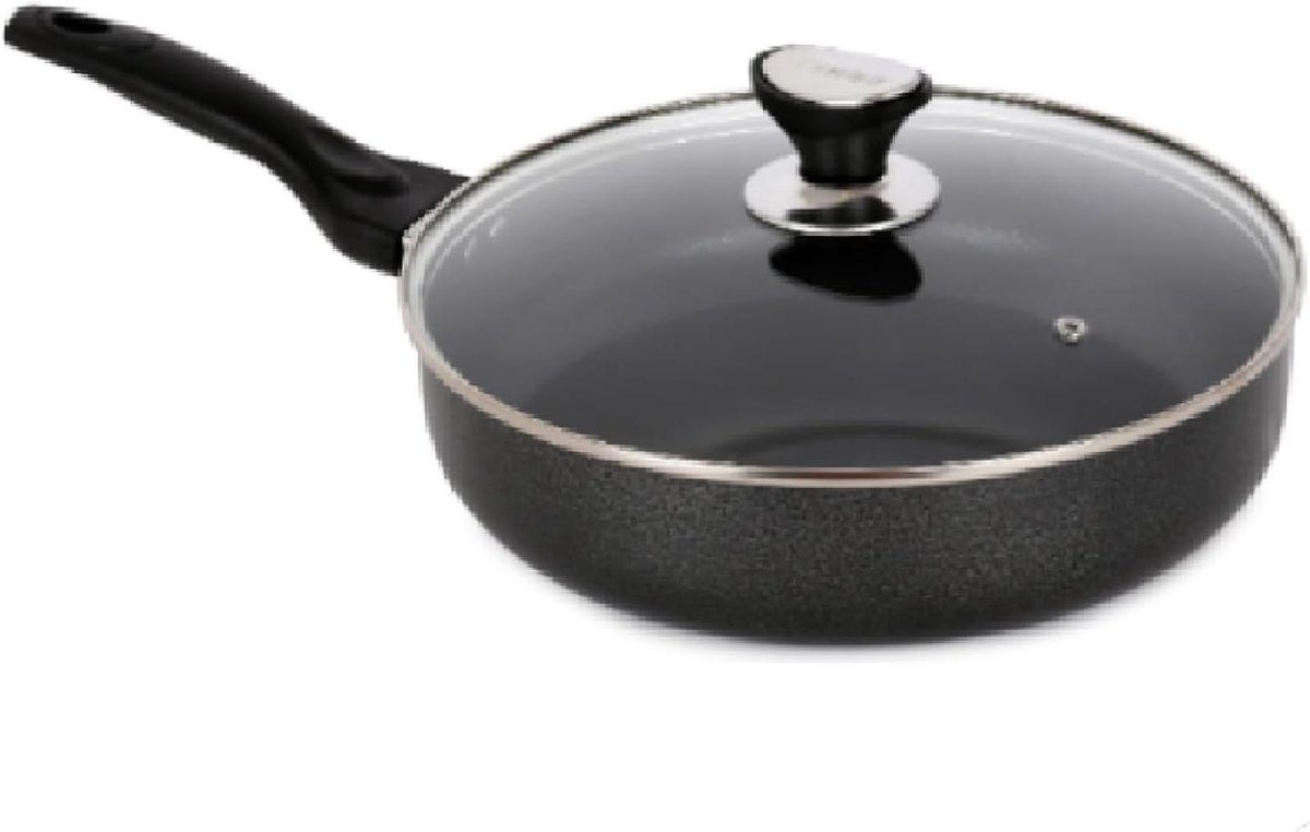 Koekenpan met deksel - Braadpan Antiaanbakpan - Koken en bakken - Geschikt voor alle kookplaten - 24 cm - Zwart