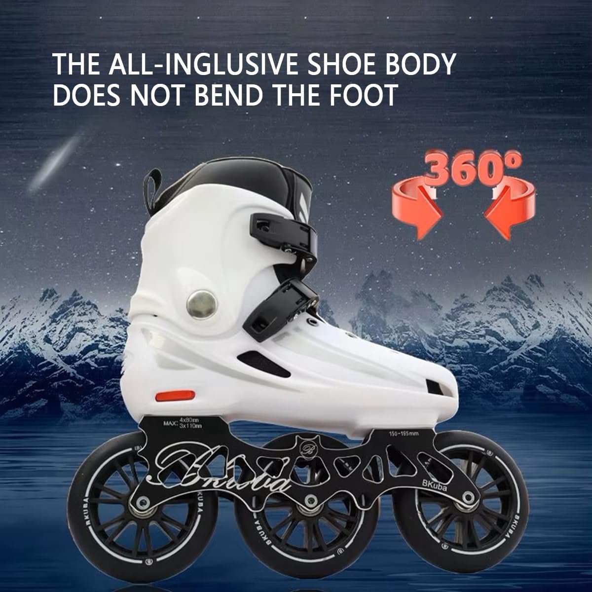 Inline Skates - Rolschaatsen Snelheidsschaatsen - Wedstrijdtraining Snelheid - 3 Grote 110mm Wielen - Maat 36 - Wit