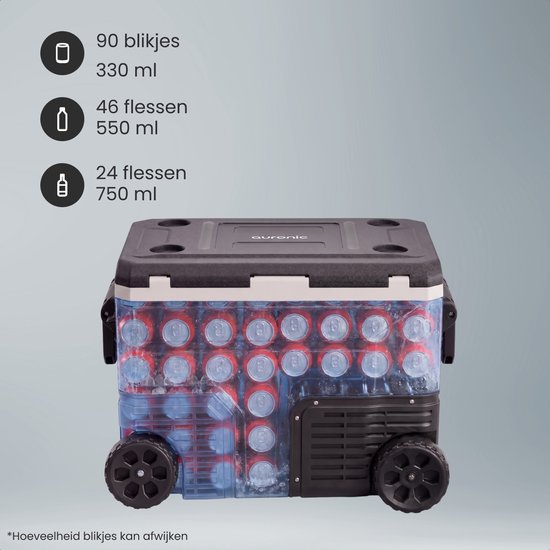 Auronic Elektrische Koelbox - Compressor - 64L - 12V en 240 volt - Camping Koelkast - Frigobox Auto - Met Wielen en Hendel - Zwart van Auronic — afbeelding 5