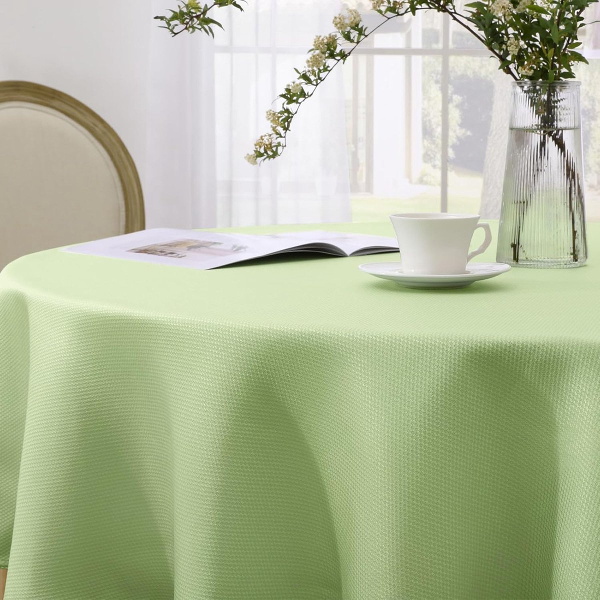 Klein tafelkleed voor buiten, rond 100 cm, afwasbaar, groen, lente, Pasen, waterafstotend, afwasbaar, jacquard, tafelkleden, tafelkleden voor buiten, camping, tuin, salontafel, feest, balkon