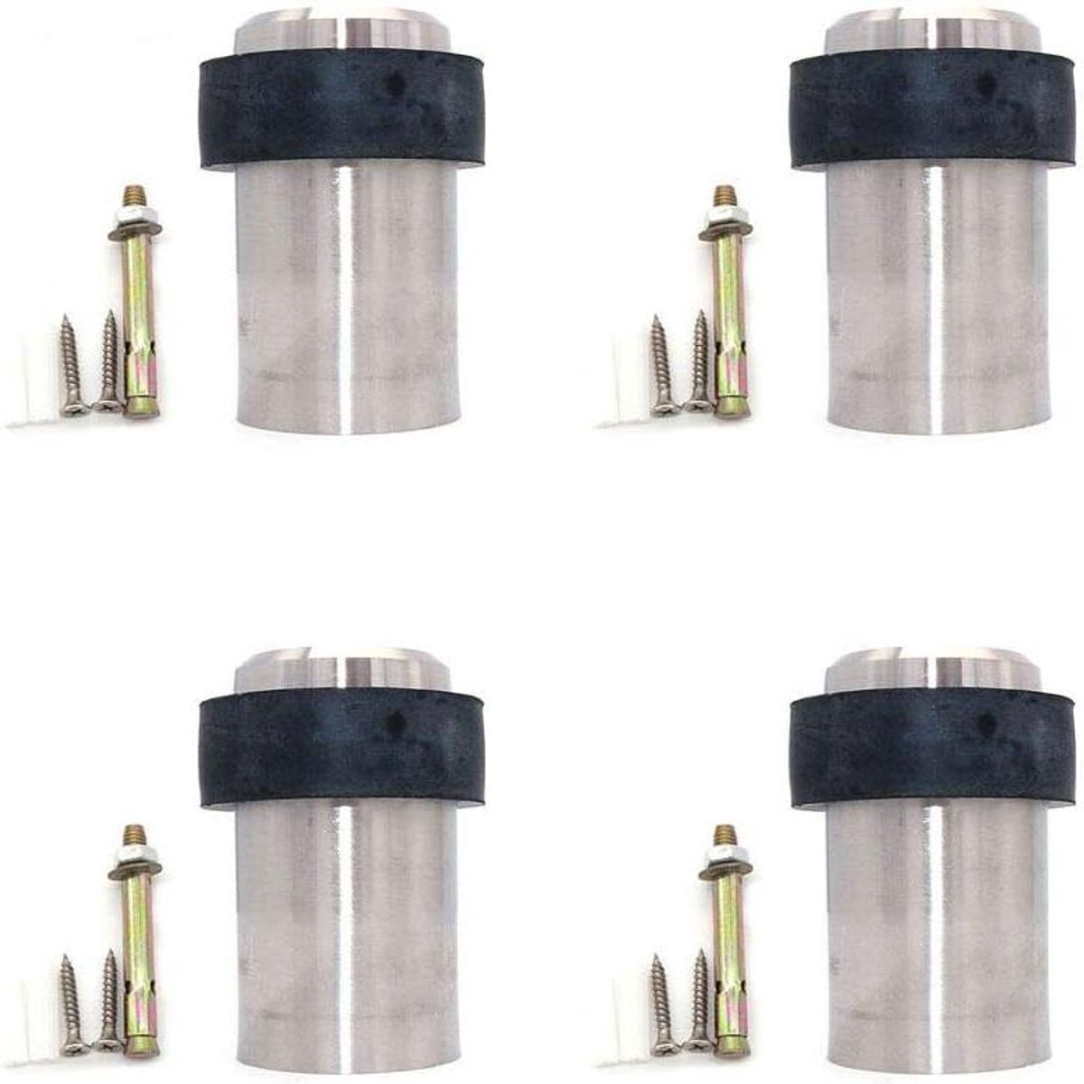 Deurstoppers Set - Deurhouders Deurvangers - Deur Beschermen - Rubberen Buffer - 45 mm Hoog - Roestvrij Staal