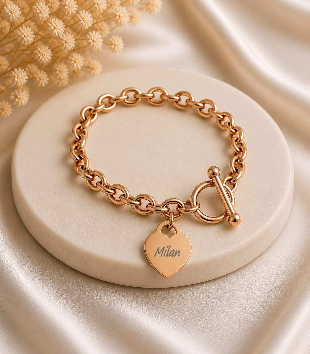 Armband Britt Rosé goud gepersonaliseerd sieraad met naam gegraveerd, leuk persoonlijk cadeau voor moeder, vrouw of vriendin.