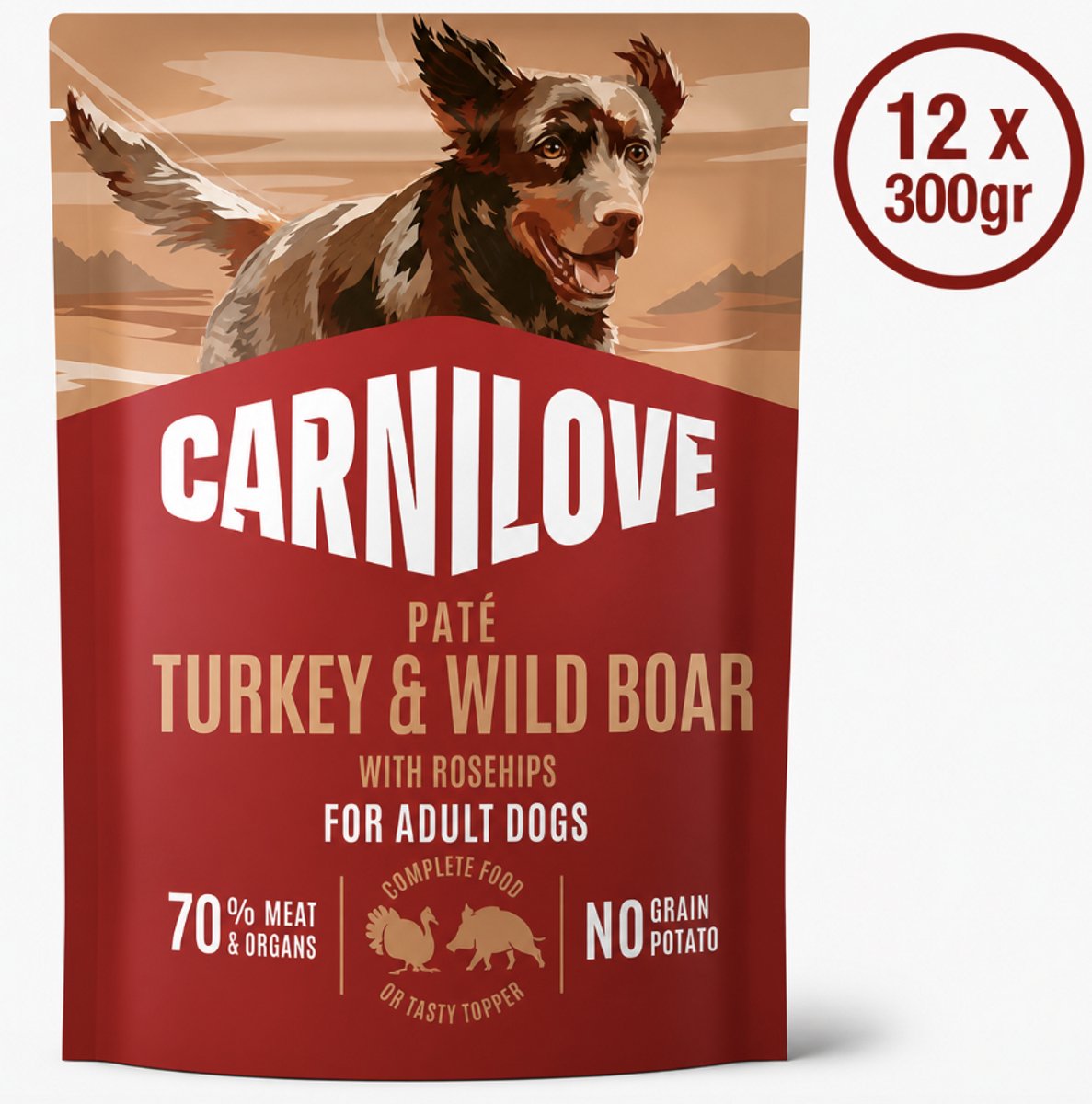 Carnilove Carnilove Dog Pouch Paté Turkey & Wildboar with Rosehips 12 x 300 g