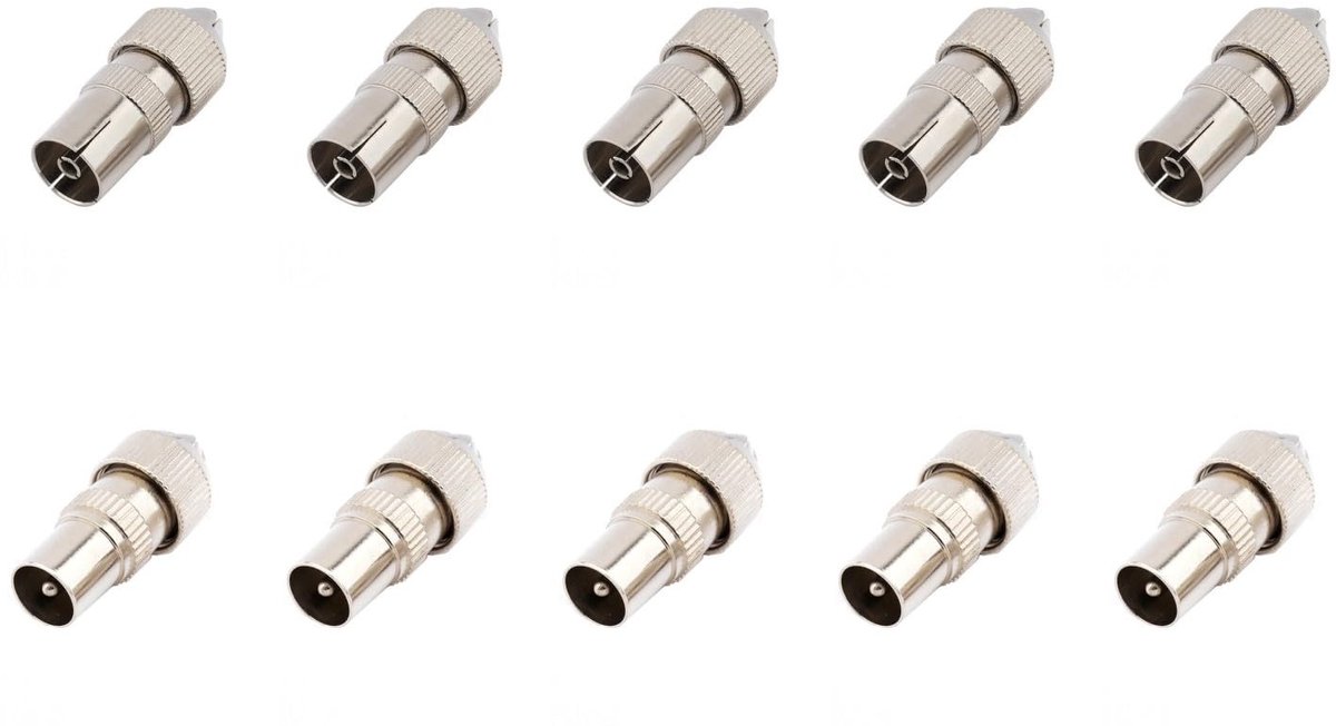 Allecto - TV-antenne-coaxstekkers - Coaxkabel-adapter - Zilveren - Aansluitadapter - 5 paar - Geschikt voor RF-kabel - Zinklegering