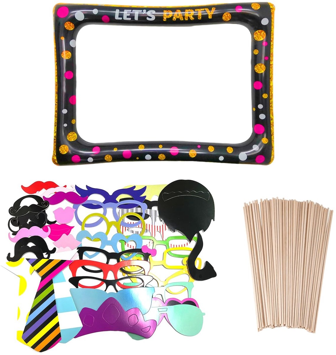 Allecto - Opblaasbare fotolijst - Feestdecoratie - Unieke stijl voor selfies - Zwart - Fotocabine-rekwisieten - Ideaal voor verjaardagen - 58 stuks...