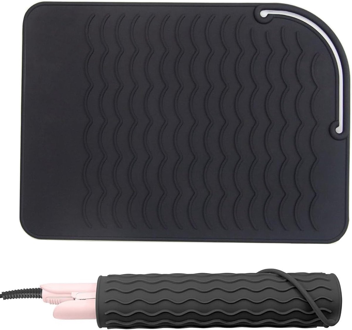 Hittebestendige Mat - Hittebestendige Siliconen Mat voor Stijltang en Krultang - Haarstyling Mat - Hoes voor Krultang - 21,8 x 16 cm - 1 stuk - Zwart