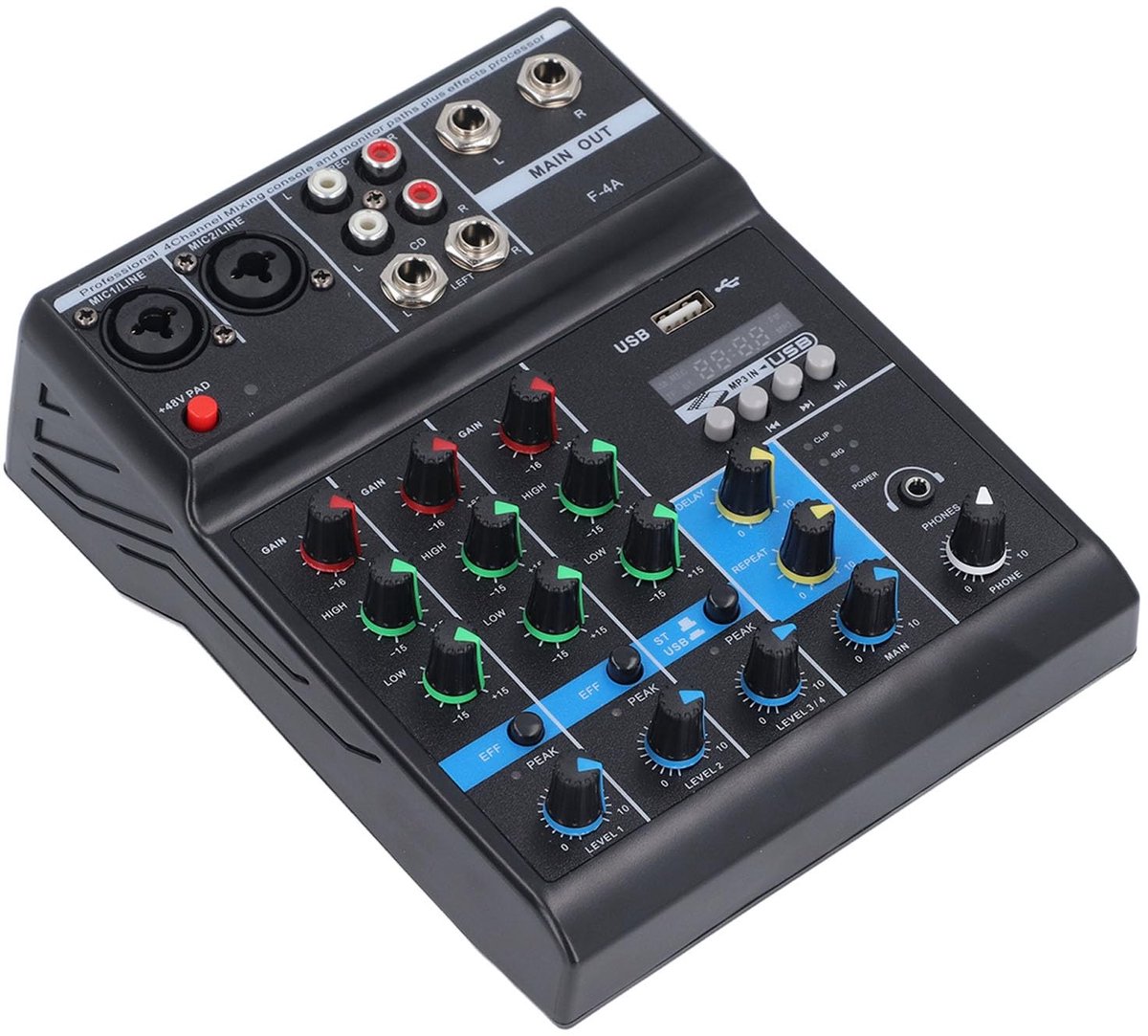Allecto - 4-kanaals Geluidsmixer - Professionele Audiomixer - Draadloos mixen - Compact formaat - USB BT - Ideaal voor DJ-feesten - Geschikt voor s...