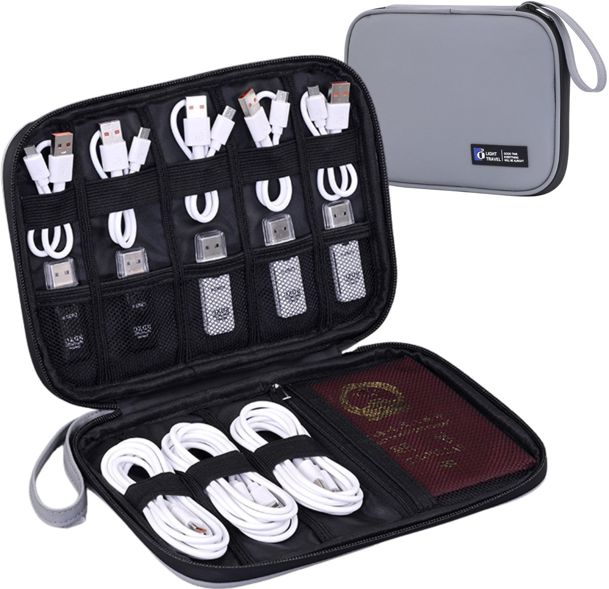 Tamarow 1 Stuk Kabel Organiser Tas - Kabeltas - Electronica Organizer Etui - Opbergtas voor Kabels en Accessoires - Grijs