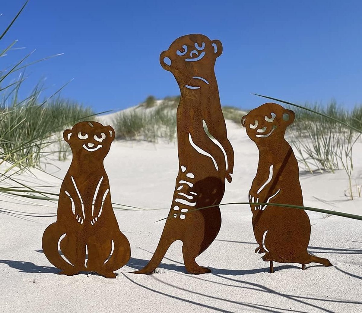 Aardmannetje Familie Stekers - Tuinsteker Roestlook - Tuin Decoreren - Set van 3 Stuks - 39 x 15 cm - Roestbruin