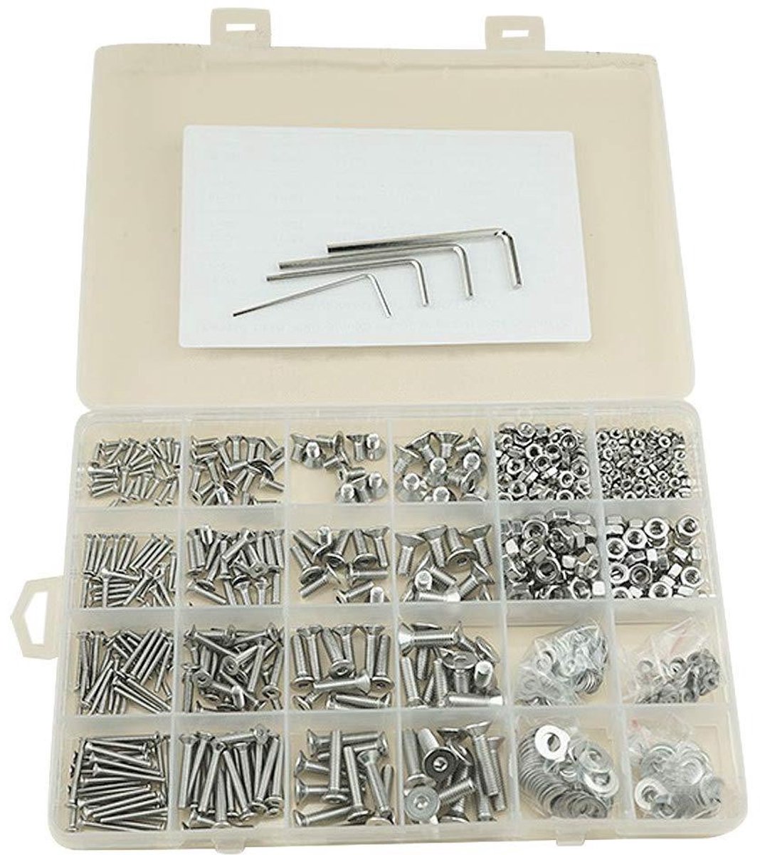 Schroeven Moeren Ringen Set - Bevestigingsmateriaal Kit - Klusprojecten Thuis - Roestvrij Staal 304 - 880 Stuks - Zilverkleurig