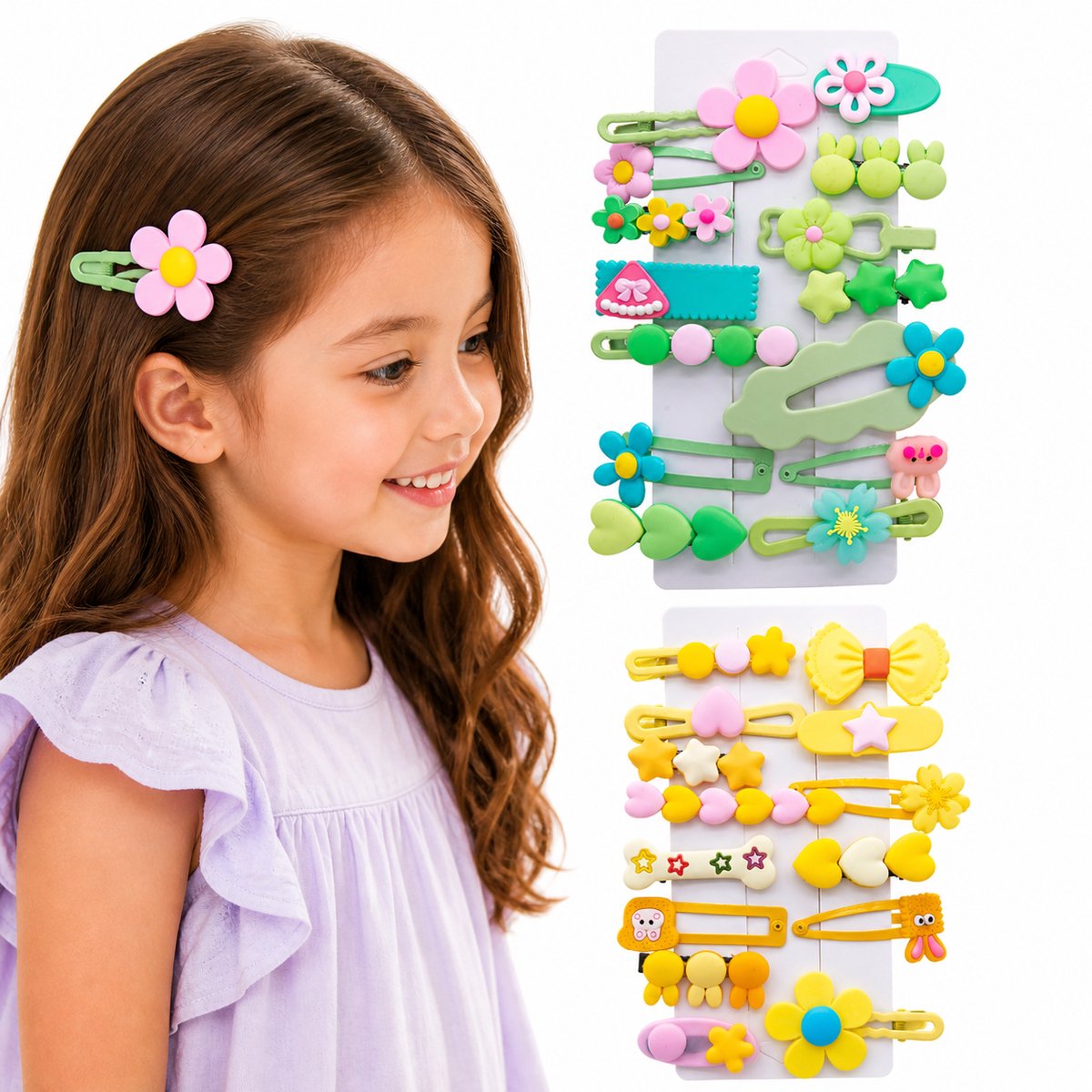 Tolvia Kinder Haarclips Set - 28 Stuks (2-Pack) - Cartoon Haaraccessoires voor Meisjes - Kleurrijke Haarspeldjes - Groen & Geel