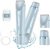 2 In 1 Ladyshaves voor vrouwen – Elektrisch Scheerapparaat – Waterdichte - Bikinilijntrimmer - Comfortabel en zacht – Zachte Trimmer Voor Lichaam En Gevoelige Zones – Comfortabel En Pijnloos Scheren – Blauw