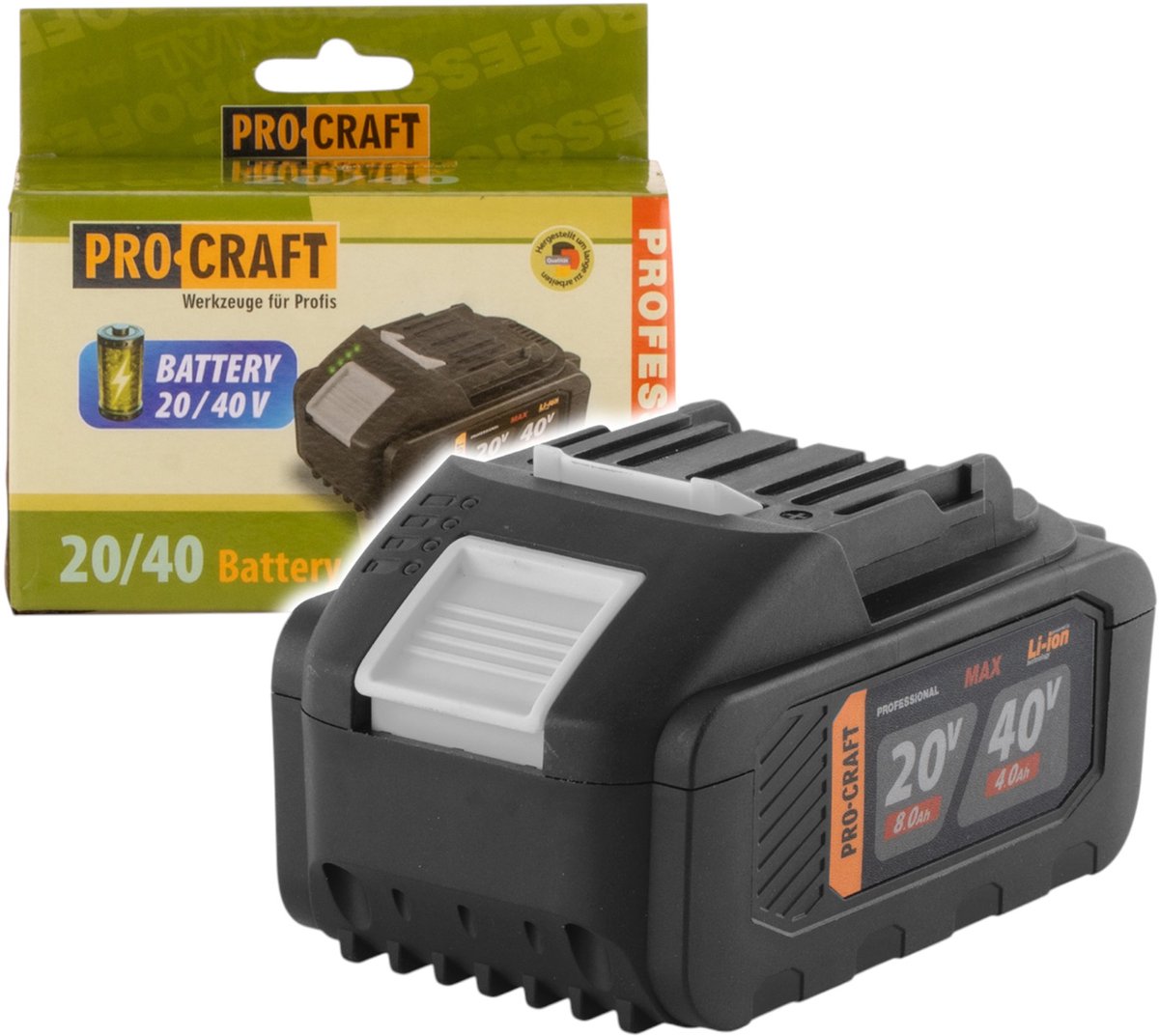Procraft 20/40 accu 20 / 40 V 8,0 / 4,0 Ah Li-ion met laadindicator