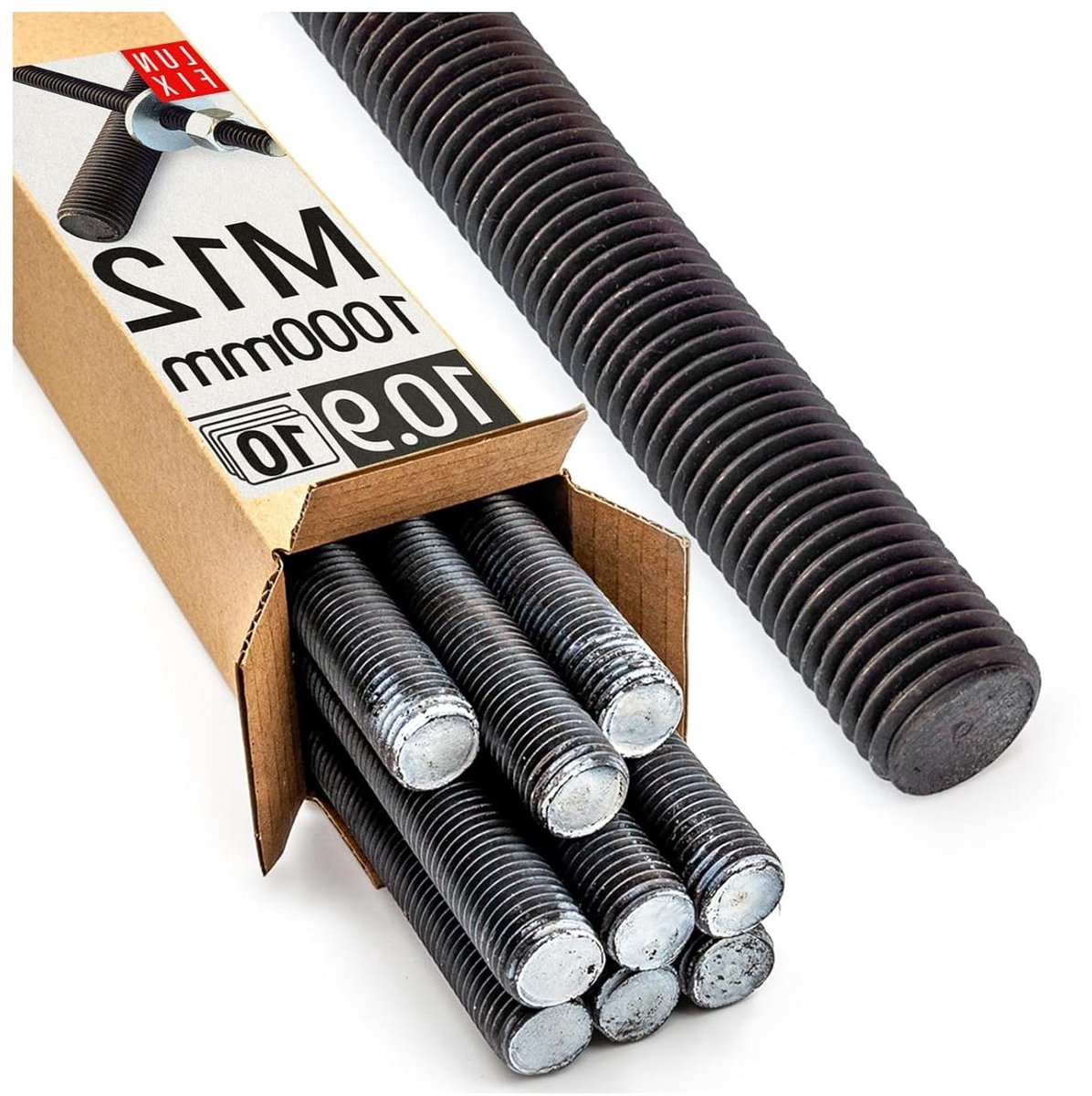 Draadstang M12 - Schroefdraadstang Metrische stift - Bevestigen en Ophangen - Volledige Schroefdraad - 1000 mm 10 stuks - Onbehandeld