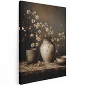 Artaza Toile Peinture Nature Morte Fleurs - Vase Avec Fleurs Blanches - 90x120 cm - Grand - Décoration Murale Salon - Peintures - Décoration Murale