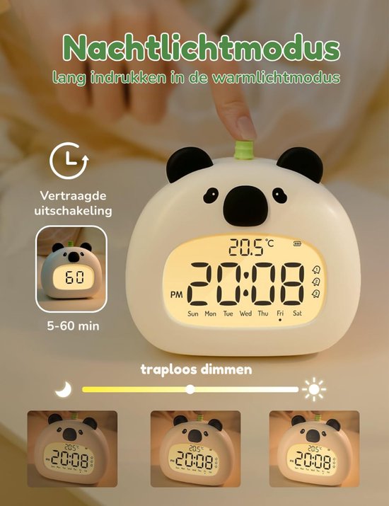 SNJY® Slaaptrainer Kinderen - Slaapwekker - Kinderwekker - Panda - Wit van Merkloos — afbeelding 4