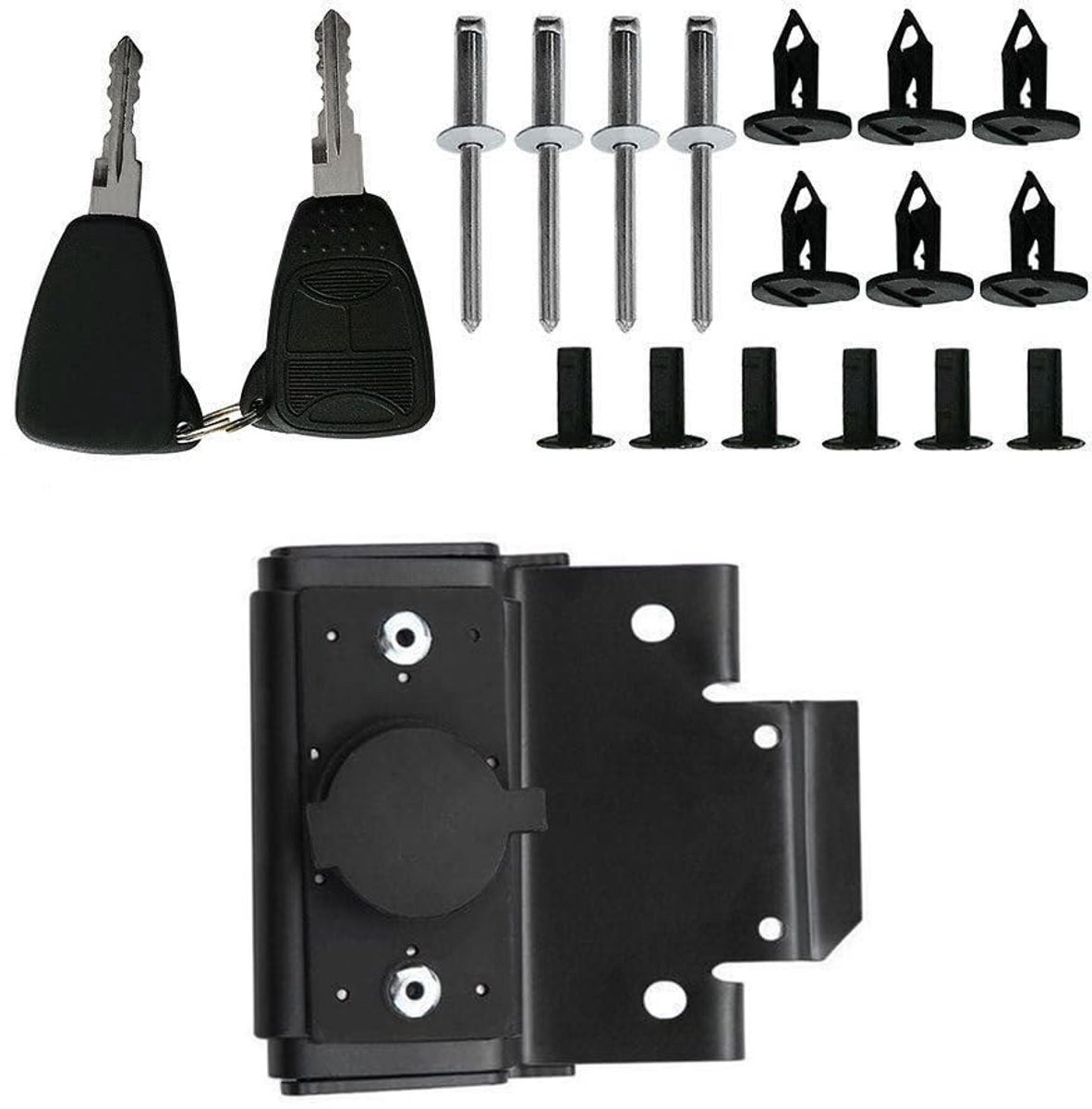 Allecto - Riloer Hood Lock met 2 Sleutels voor J-E EP Wr-an-gler JK 2007-2016 - Zwart