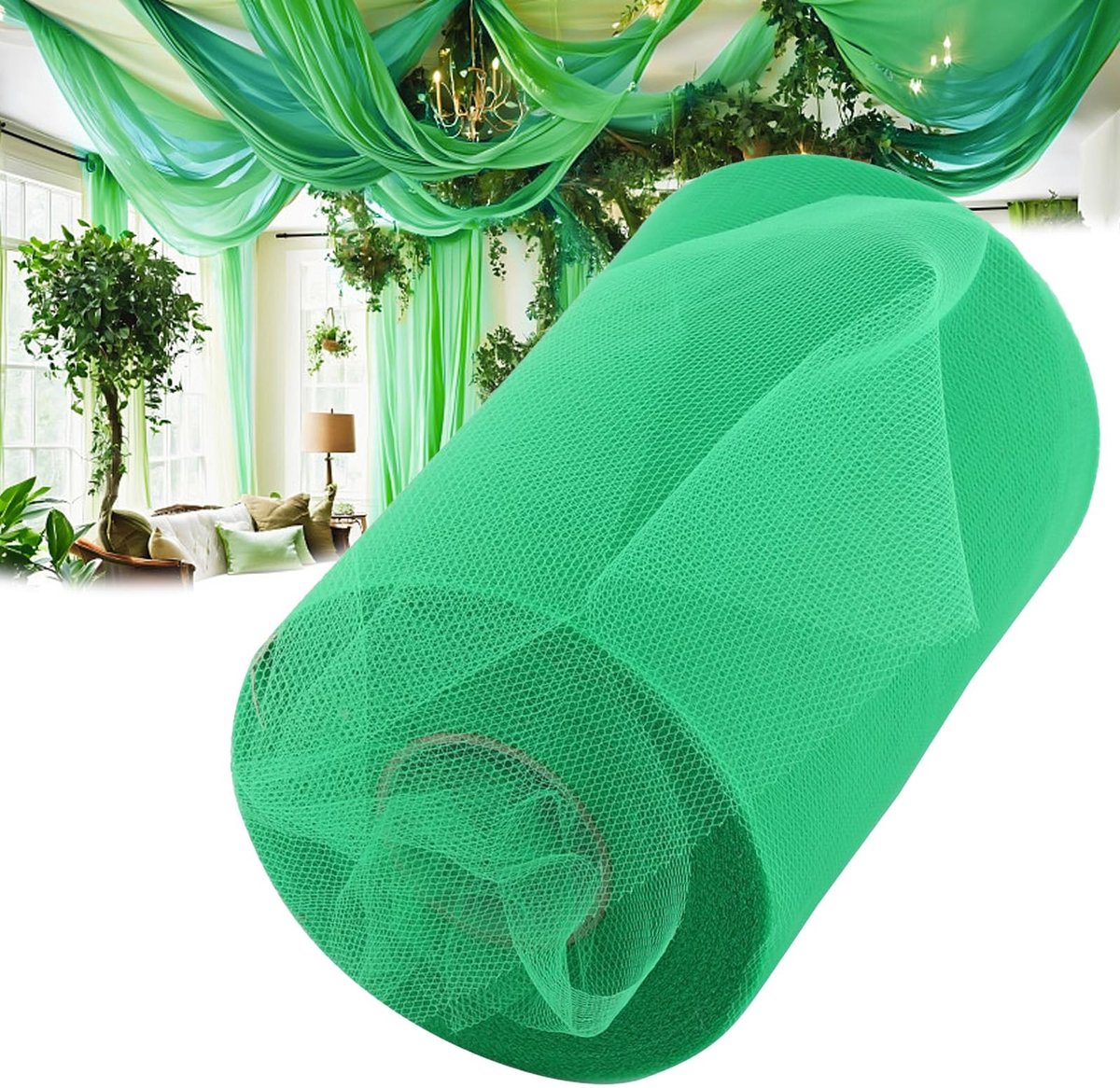 Allecto - Tulle Rol C34 - Grasgroen - 15 cm x 100 m - Bruiloft Decoratie - Feestdecoratie - Luxe Tulle - Versiering