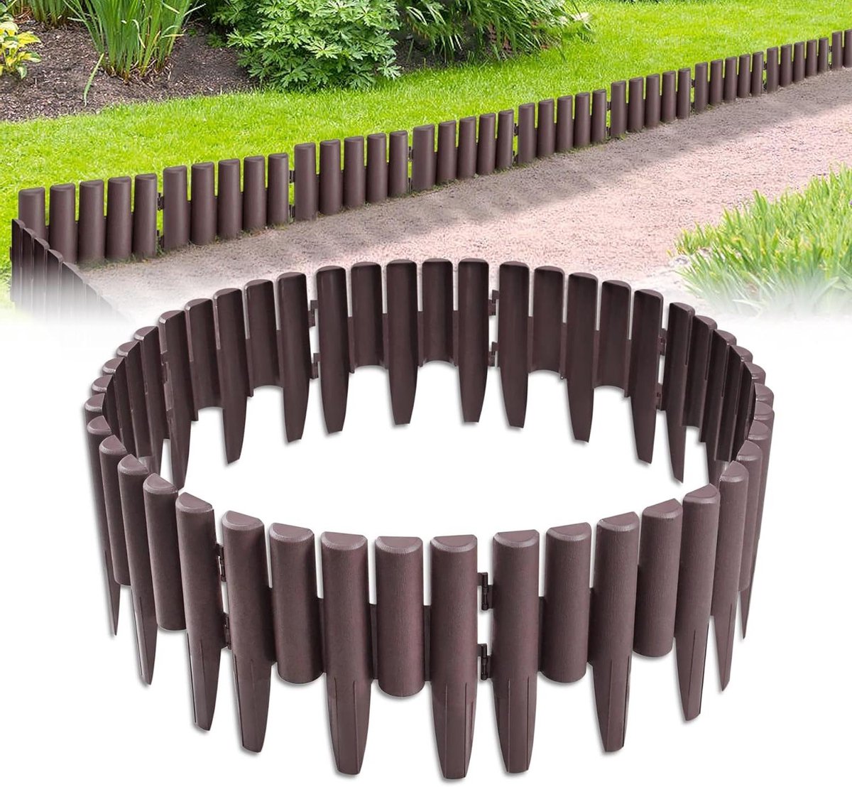 Gazonrand Kunststof - Bloembedomranding Tuinhek - Tuin Afscheiden - Houtlook Design - 28 x 24 cm - Bruin Antraciet