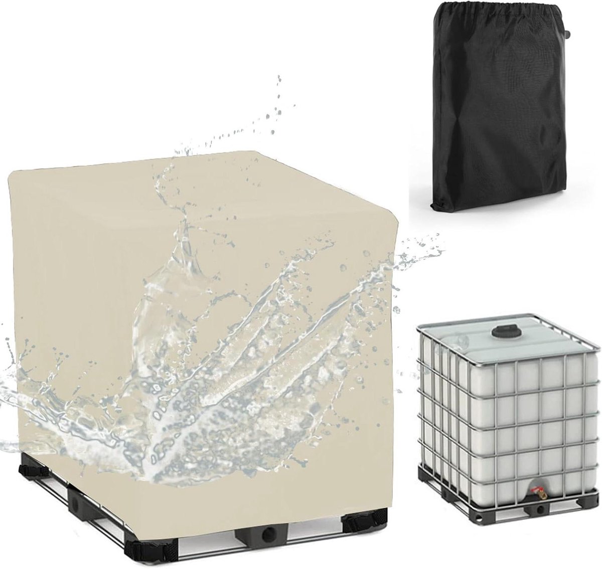 IBC Watertank Deksel - Regenton Hoes - Tuin Onderhoud - Algenvorming Voorkomen - 120 x 100 x 116 cm - Beige