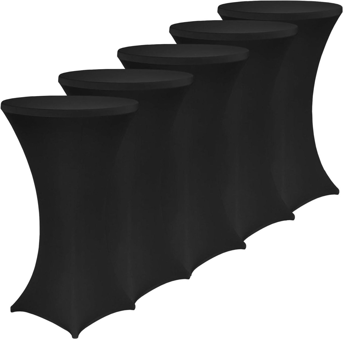 Statafelhoezen Set - Tafelbekleding Elastisch - Evenementen Aankleden - Kreukvrij Materiaal - Ø 80-85 cm - Set van 5 - Zwart