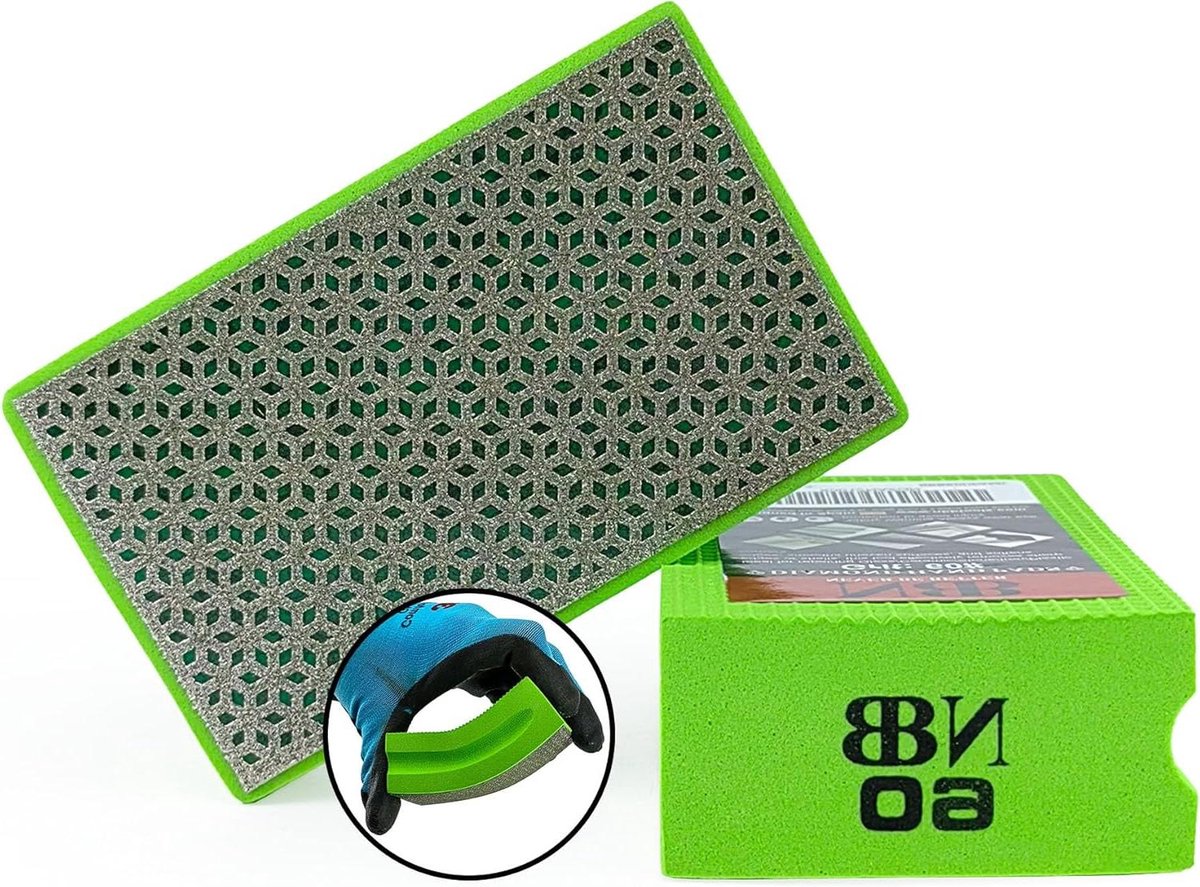 Diamanten Handschuurpad - Schuurblok Polijstblok - Randjes Gladmaken - Flexibele Sponsrug - 95 x 58 x 30 mm - Groen