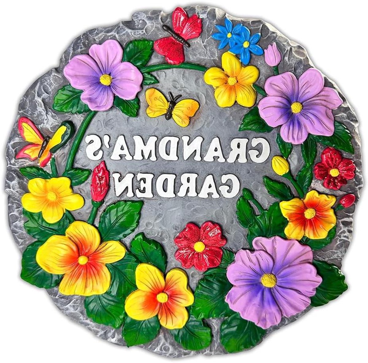 Hars Opstapsteen - Tuin Decoratie Steen - Tuinpad Verfraaien - Weerbestendige Hars Constructie - 24 cm - Bloemen