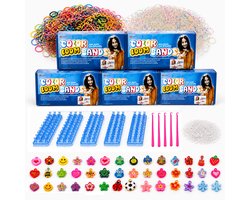 5 Startersets Loom Elastiekjes – 7000 Multicolor Loom Bands, 5 Loomborden, 5 Loomnaalden, 250 Hangertjes + 5 Instructiekaarten – Perfect voor Kinderfeestjes
