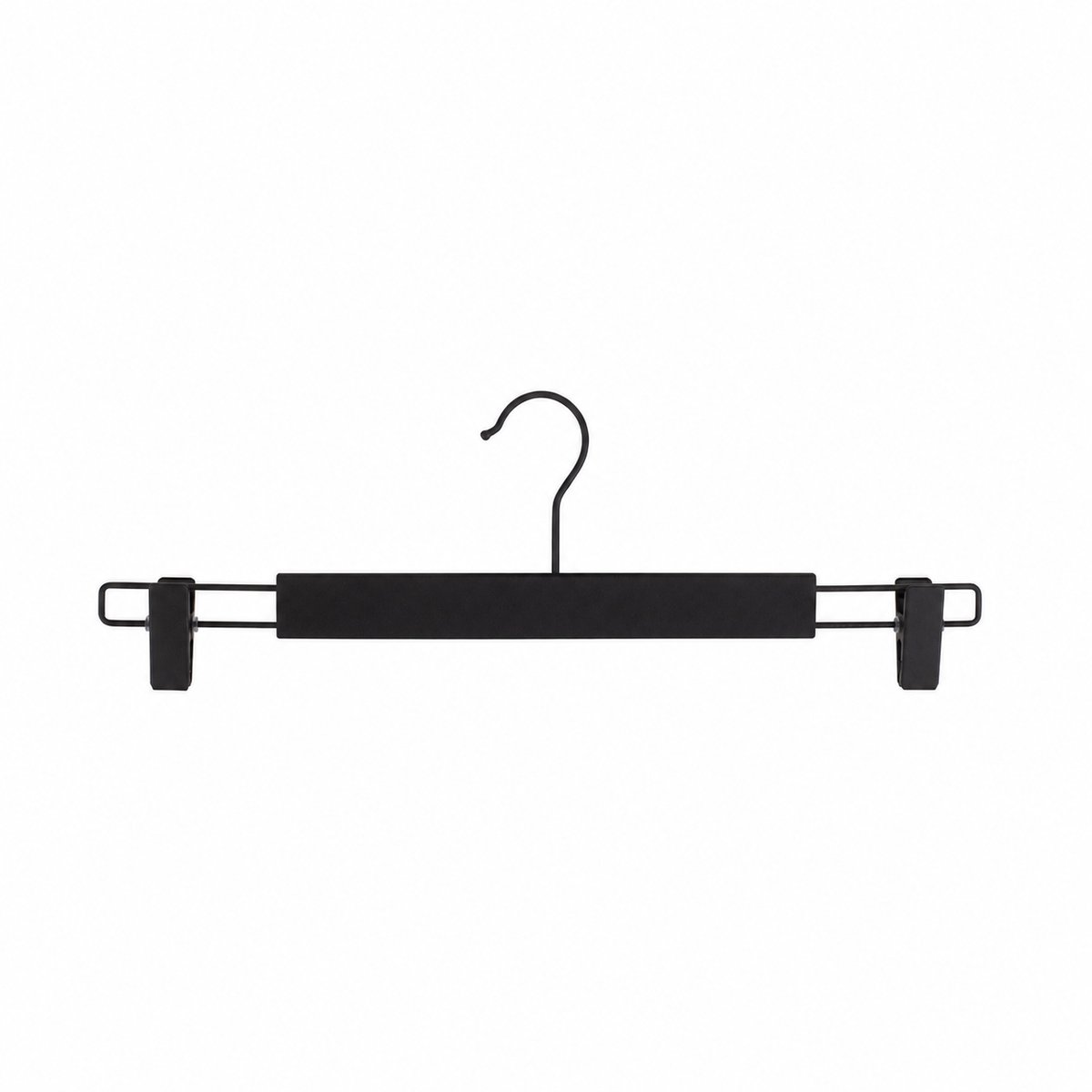TopHangers [Set van 5] Luxe massief houten mat zwarte broekhangers / knijperhangers met 4mm dikke zwarte haak en zwart metalen knijpers, perfect voor rokken, broeken, shorts en accessoires