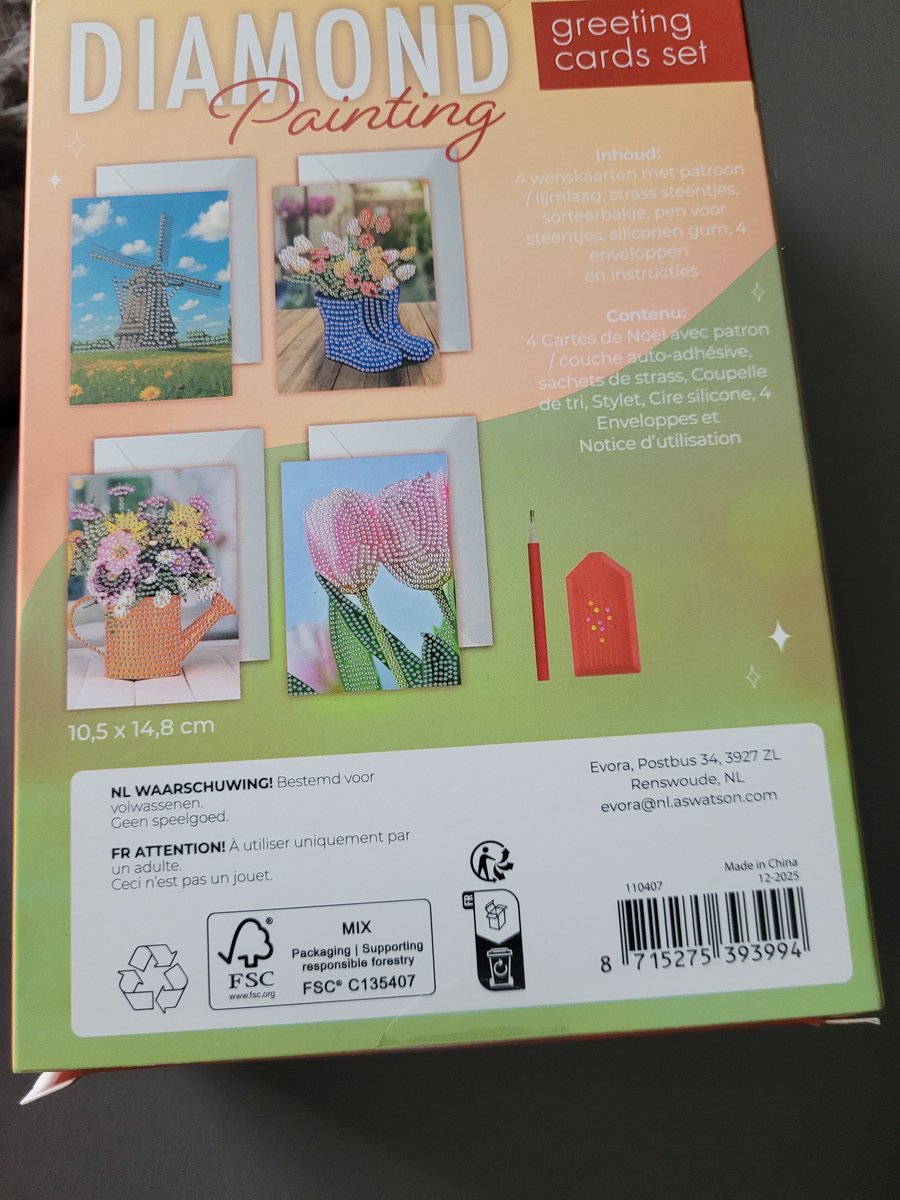 Diamond painting greeting cards set : Hollandse artikelen : molen bloemen- 4 stuks — cadeau in Hobby - foto 2