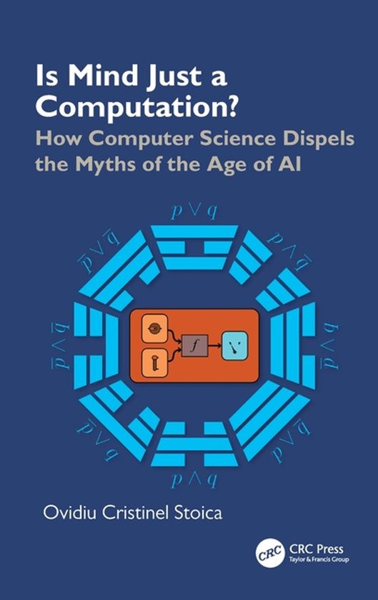Couverture de livre : fond bleu avec un diagramme octogonal de symboles logiques et un schéma informatique orange.