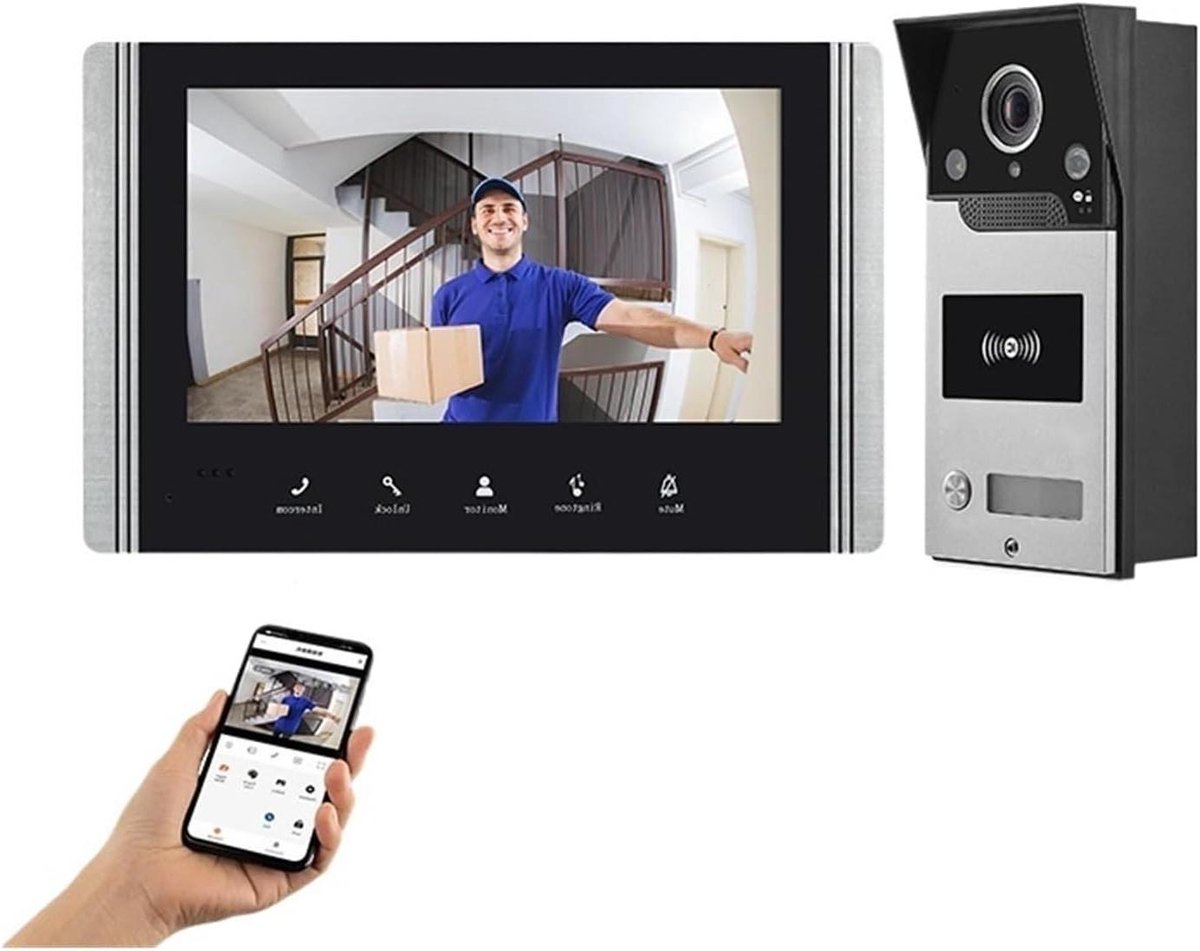 Video Deurbel - Slimme Intercom - Toegangscontrole - App Bediening Ontgrendeling - 7 inch Scherm - Zwart