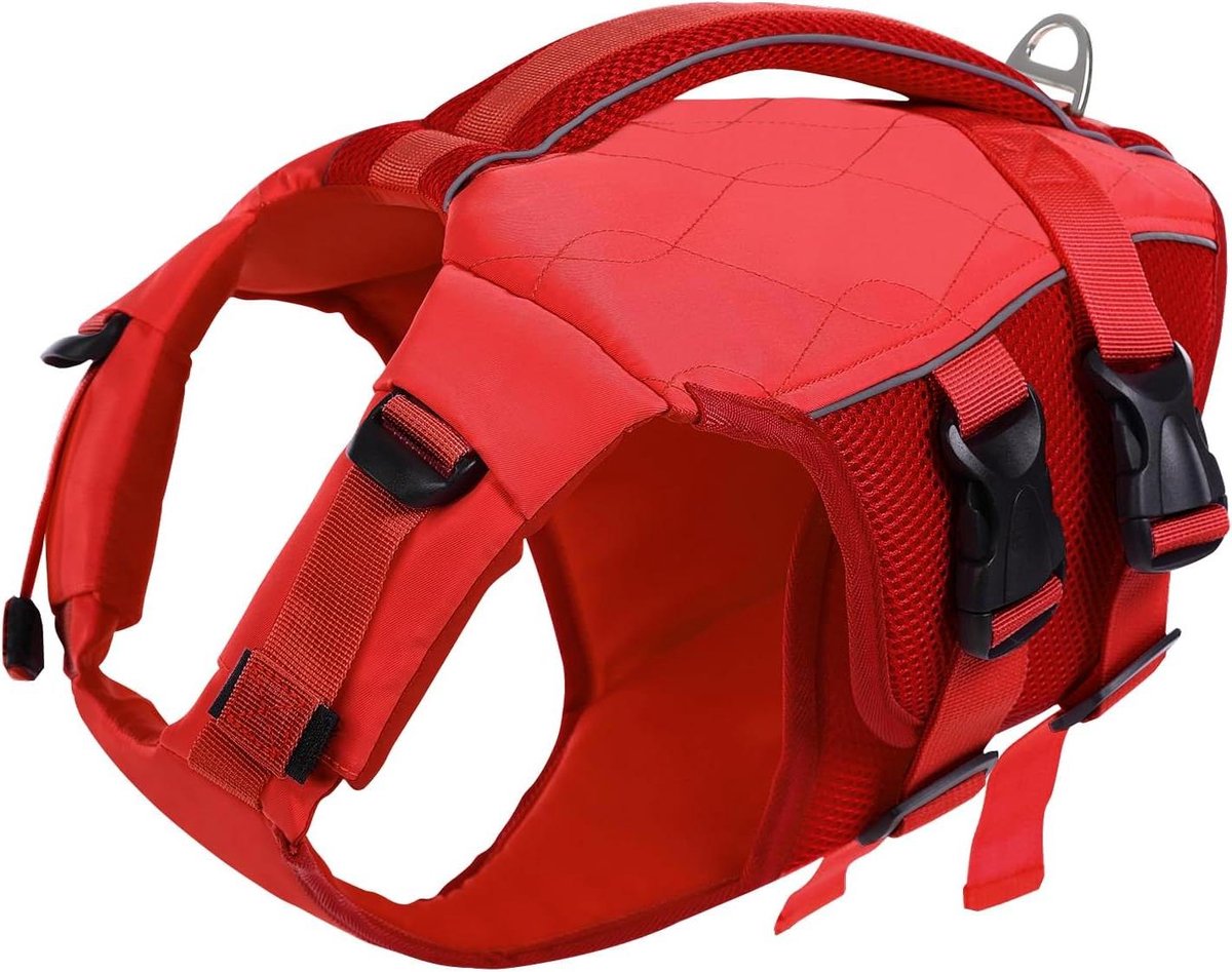 Honden Reddingsvest - Veiligheidsvest Hond - Wateravonturen Veilig - Hoog Drijfvermogen - Maat XL - Rood