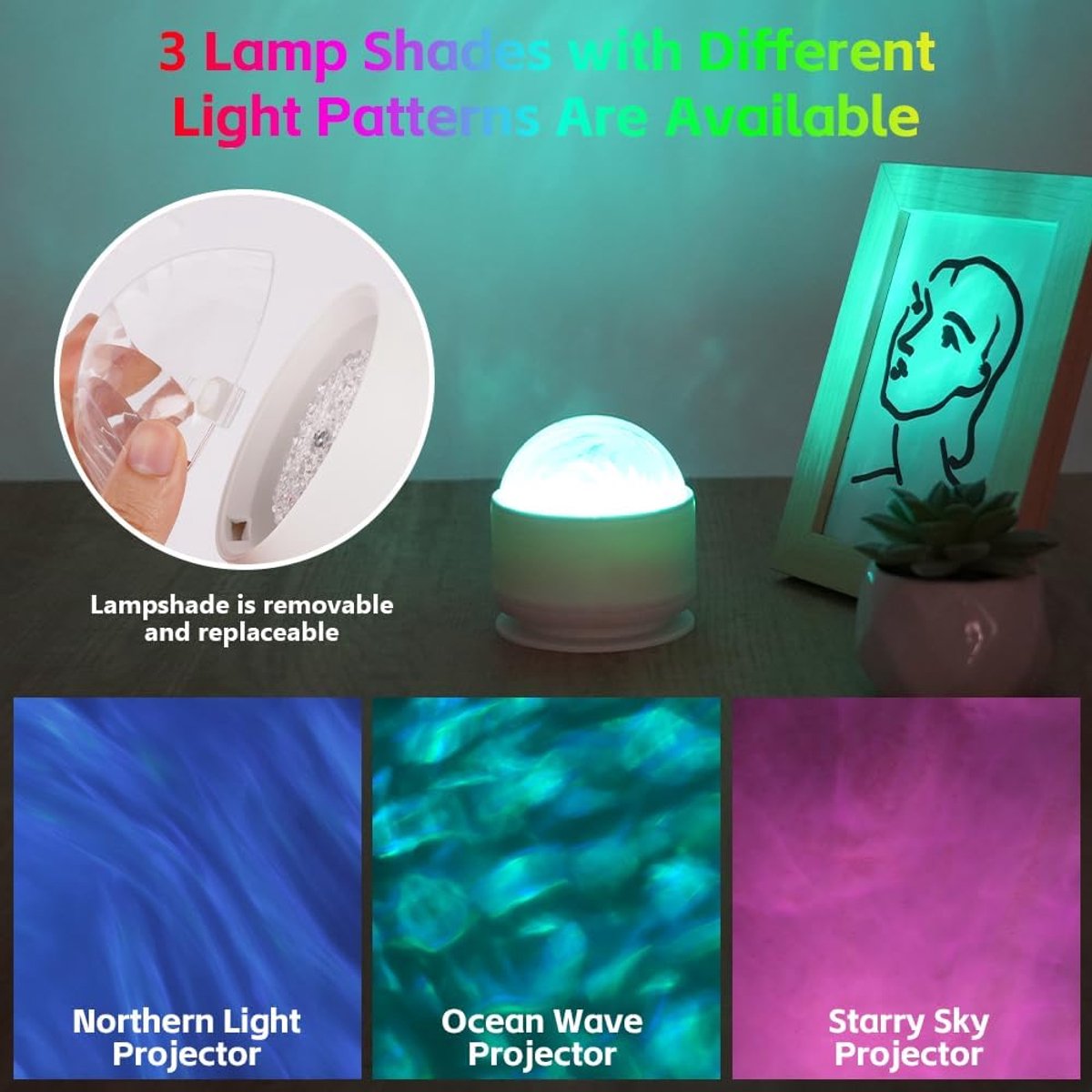 Noorderlicht Projector, 3 in 1 LED Sterrenhemel Projector, USB Aangedreven Dimbaar Aurora Licht met 16 Lichteffecten, 4 Lichtstanden voor Slaapkamer Party Game Room (Normale Versie) – foto 5