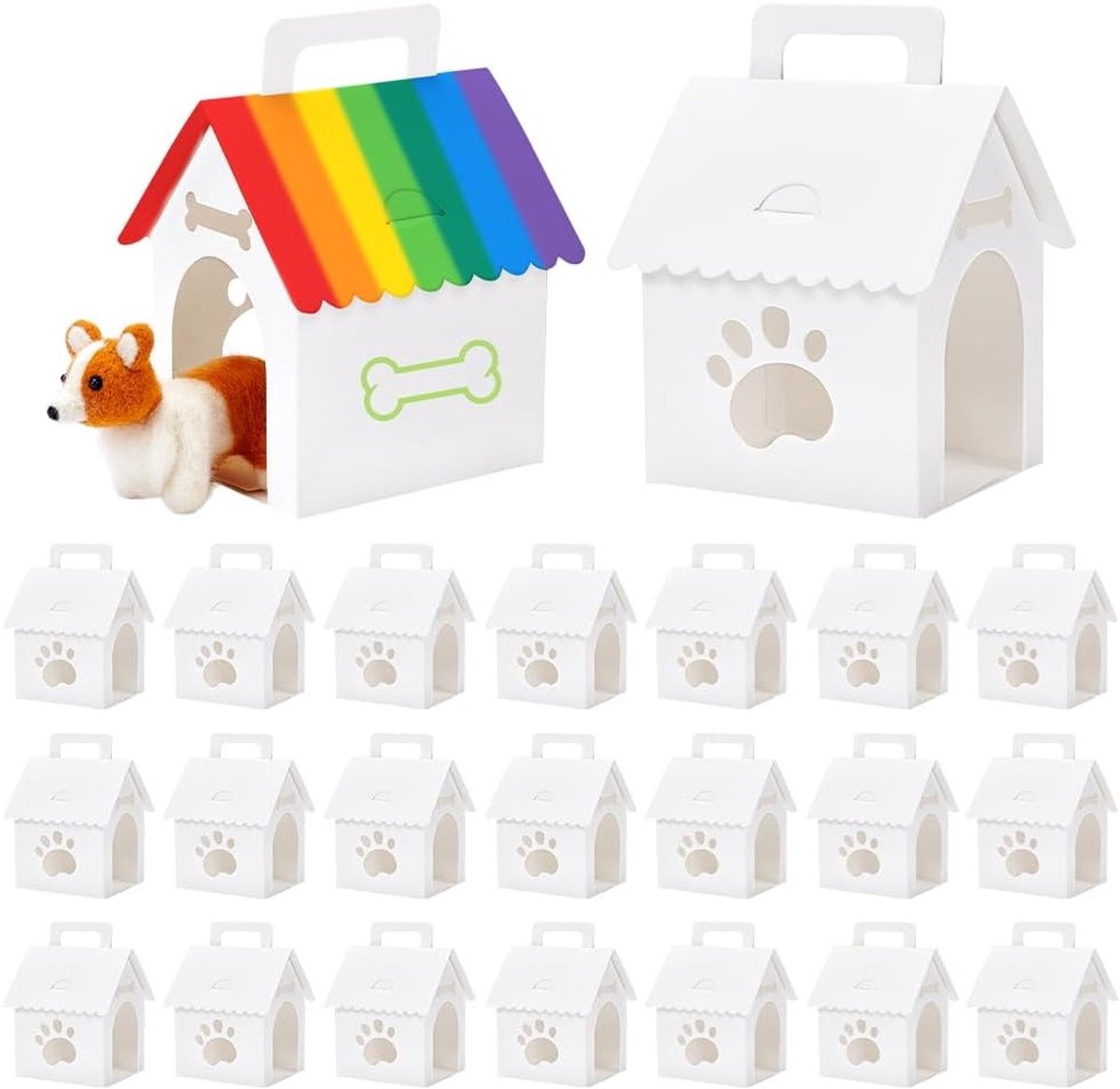 26 Stuks Witte Kartonnen Hondenvoer Doosjes voor Feestjes - DIY Dier Adoptie Cadeau Dozen met Venster voor Verjaardagsfeestjes en Handicrafts