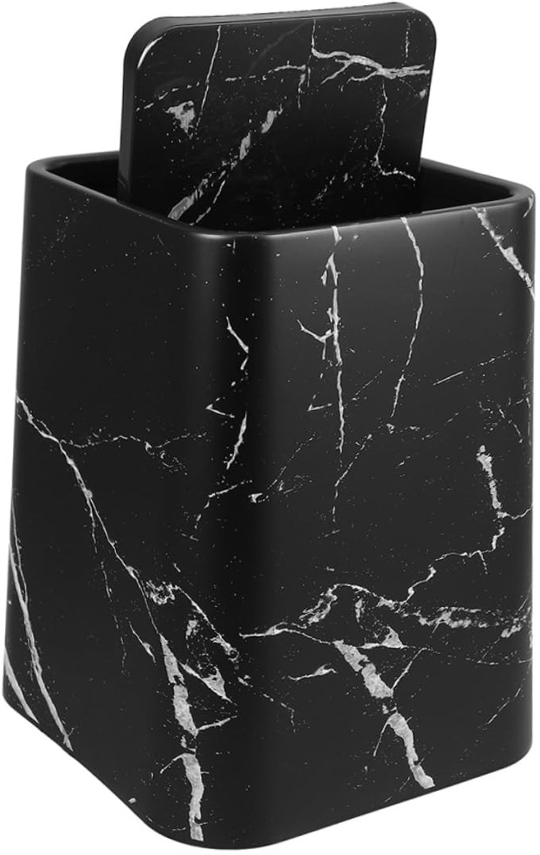 Mini prullenbak voor bureau-mini prullenbak-Bureauprullenbak - kleine prullenbak met deksel voor opslag - geschikt voor slaapkamer, studentenkamer, bureau, kantoor, kinderkamer, keuken -zwart - 14,70 x 14,70 x 15,30 cm