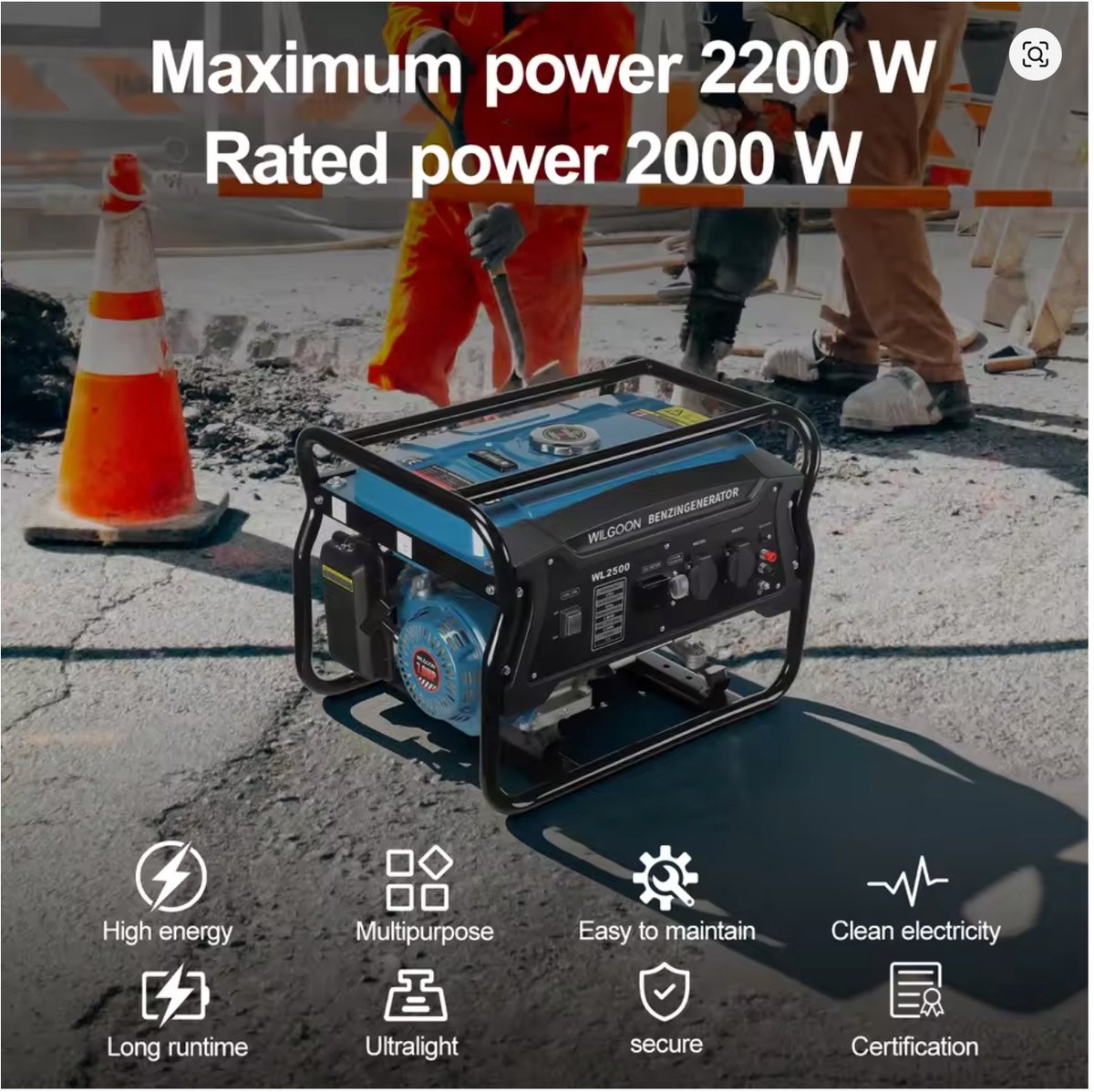 LeeuwenChoice® Noodgenarator Op Benzine - Aggeregaat - Eéncilinder Viertakt Luchtgekoelde Benzinegenerator Voor Kamperen 2200W 196cc cilinderinhoud 7.0PK