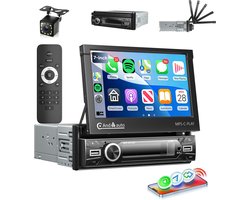 ESSGOO 1Din Autoradio - 7 Inch IPS HD Elektrisch Klapscherm - Apple Carplay & Android Auto (Draadloos) - Bluetooth, Aux, USB, SD & MP5 - 12 LEDs Achteruitrijcamera