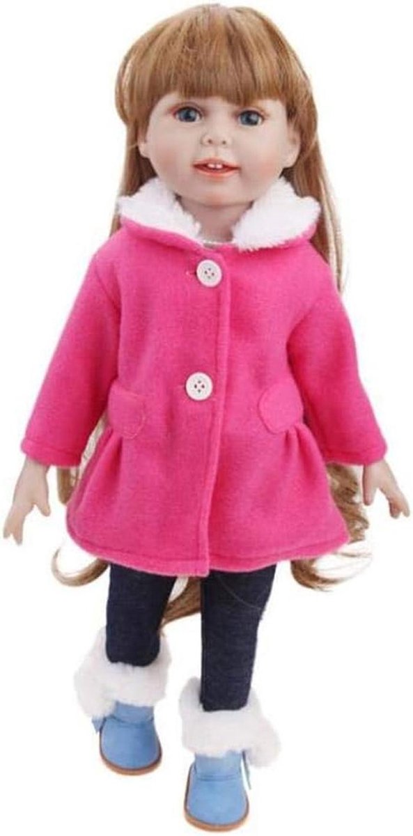 Poppenjurk outfit - Winterkleding set - Poppen aankleden - Met pluche kraag - 45 cm pop - Roze — afbeelding 5