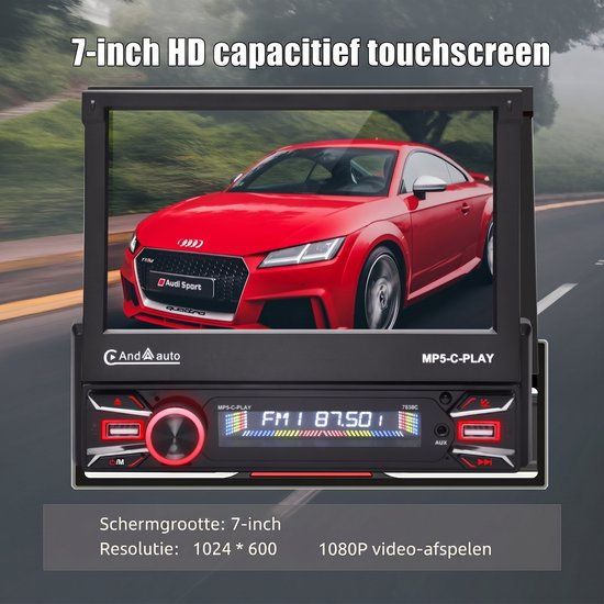 7-inch HD capacitief touchscreen met een rode Audi R8.